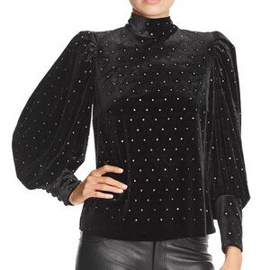 Rebecca Minkoff Studded Balloon-Sleeve Velvet Top - Size M